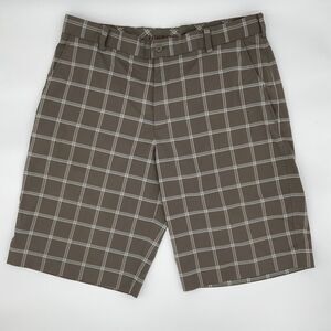 Nike Golf Shorts Mens Plaid Dri-Fit Stretch Brown White Athletic‎ Size 34 EUC